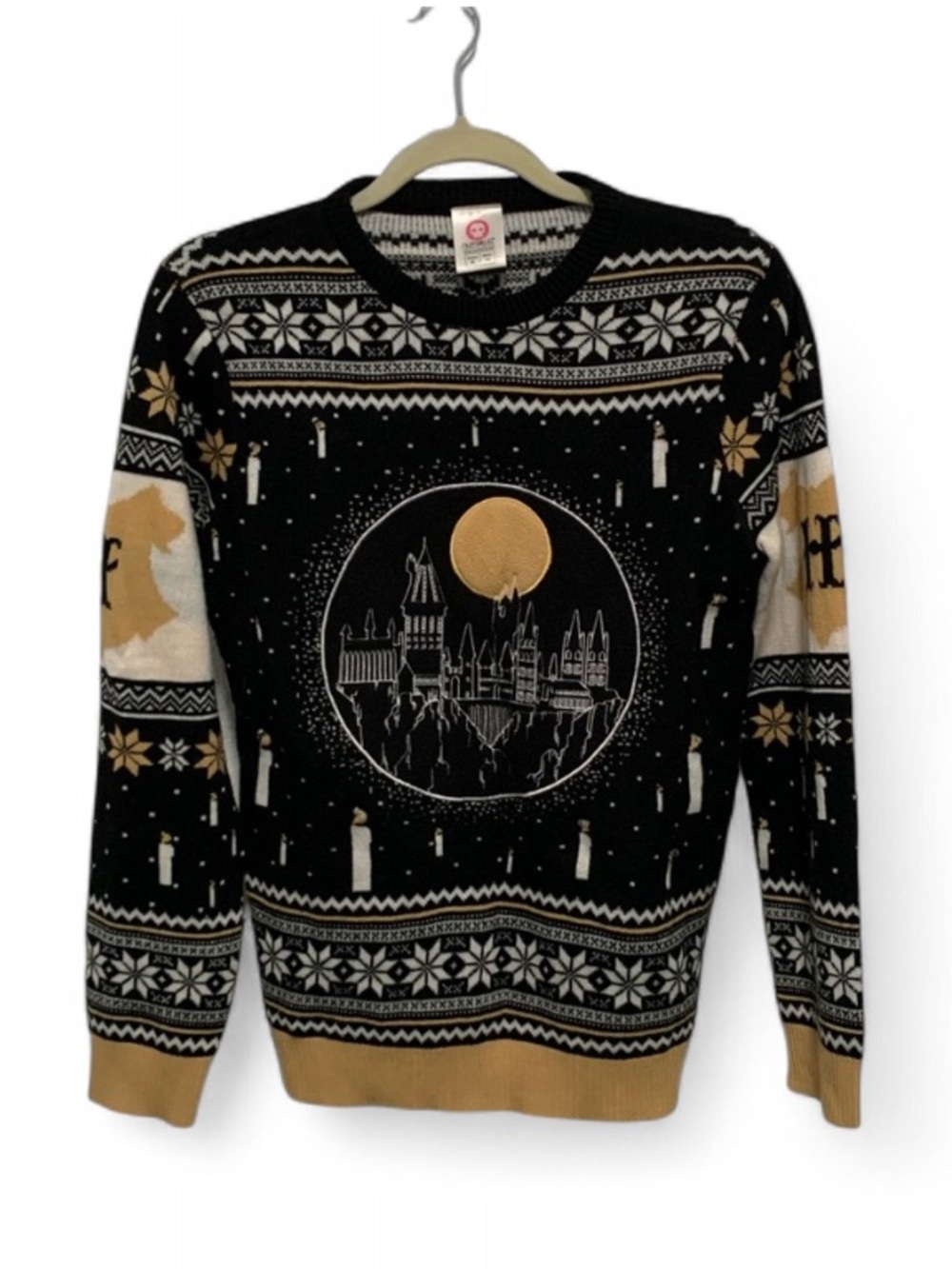 Numskull Harry Potter Hogwarts Black and Gold Fair Isle Holiday Sweater
